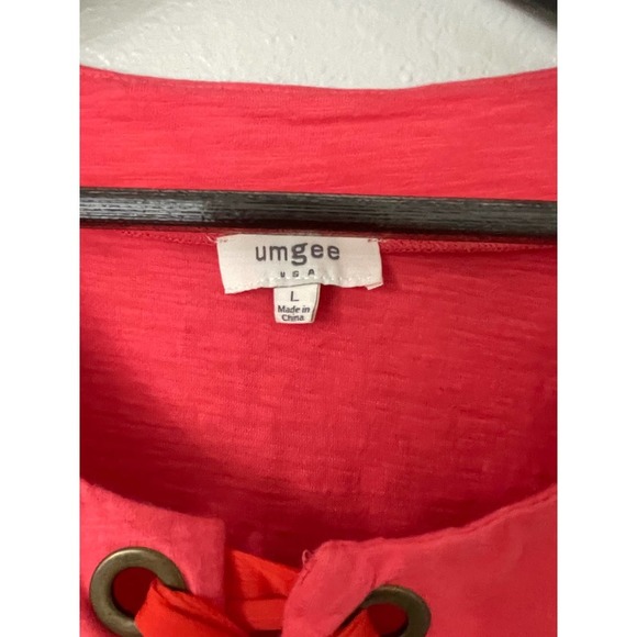 Umgee A4123 Pink Lace Up Ruffle Sleeve Blouse Size Large - Picture 4 of 7